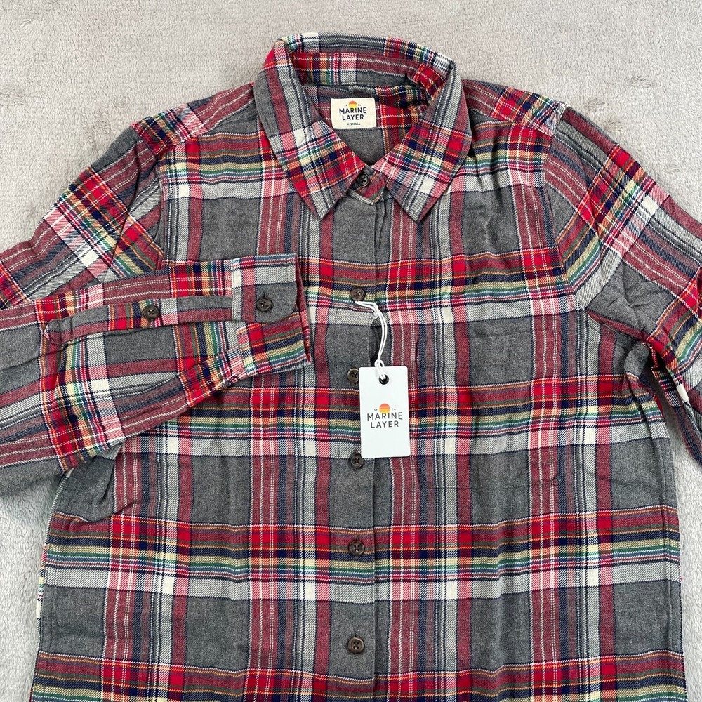 Marine Layer Viola Relaxed Flannel Shirt Women XS Rainbow Plaid‎ Long Sleeve NWT